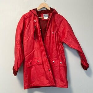 NWT Vignette Red Black Patterned Plaid Houndstooth lining Rain Jacket